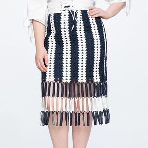 ELOQUII Blue/White Crochet Fringe Skirt Size 18